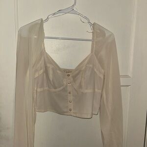 Sheer Cream Long Sleeve Crop Top